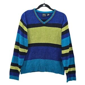Electric Cozy Rockstar Preppy Y2K Multicolor Grunge Stripe Pullover‎ Sweater XL